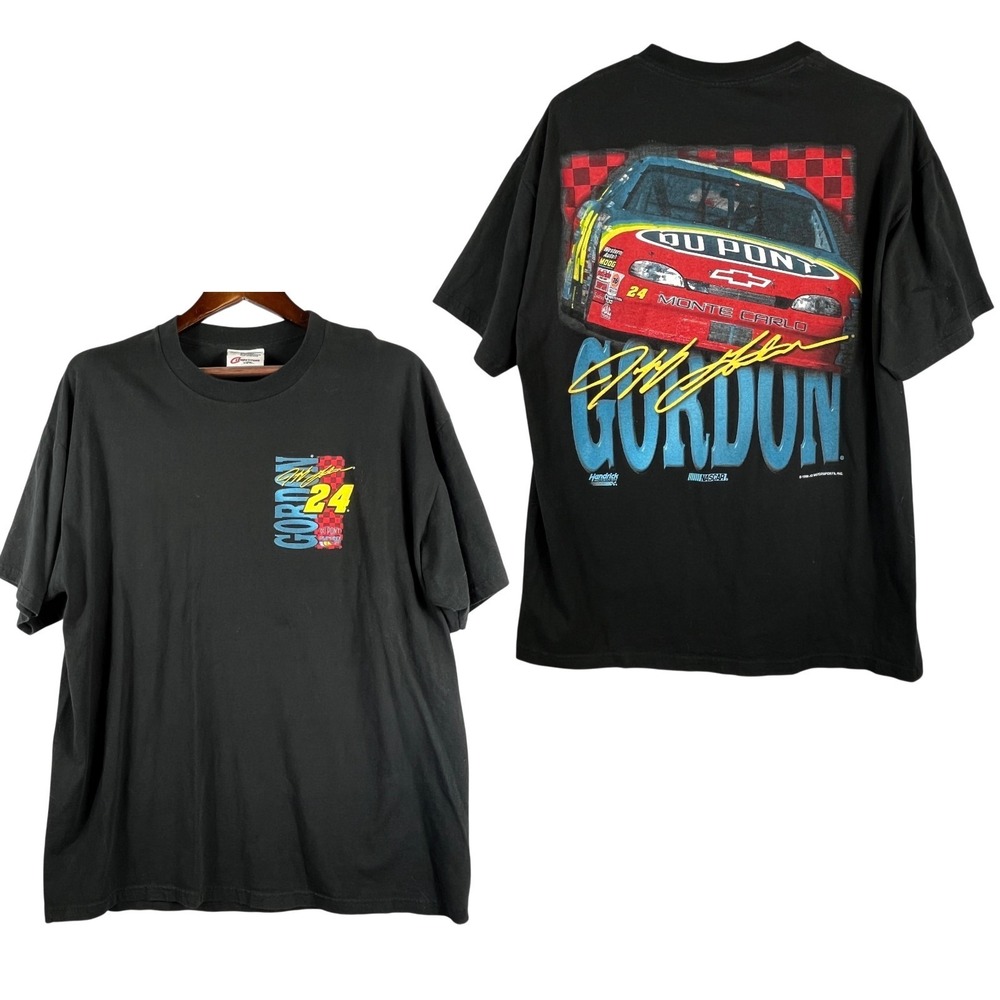 VTG 1999 Jeff Gordon DuPont NASCAR Mens XL Black Racing T Shirt Double Sided Y2K